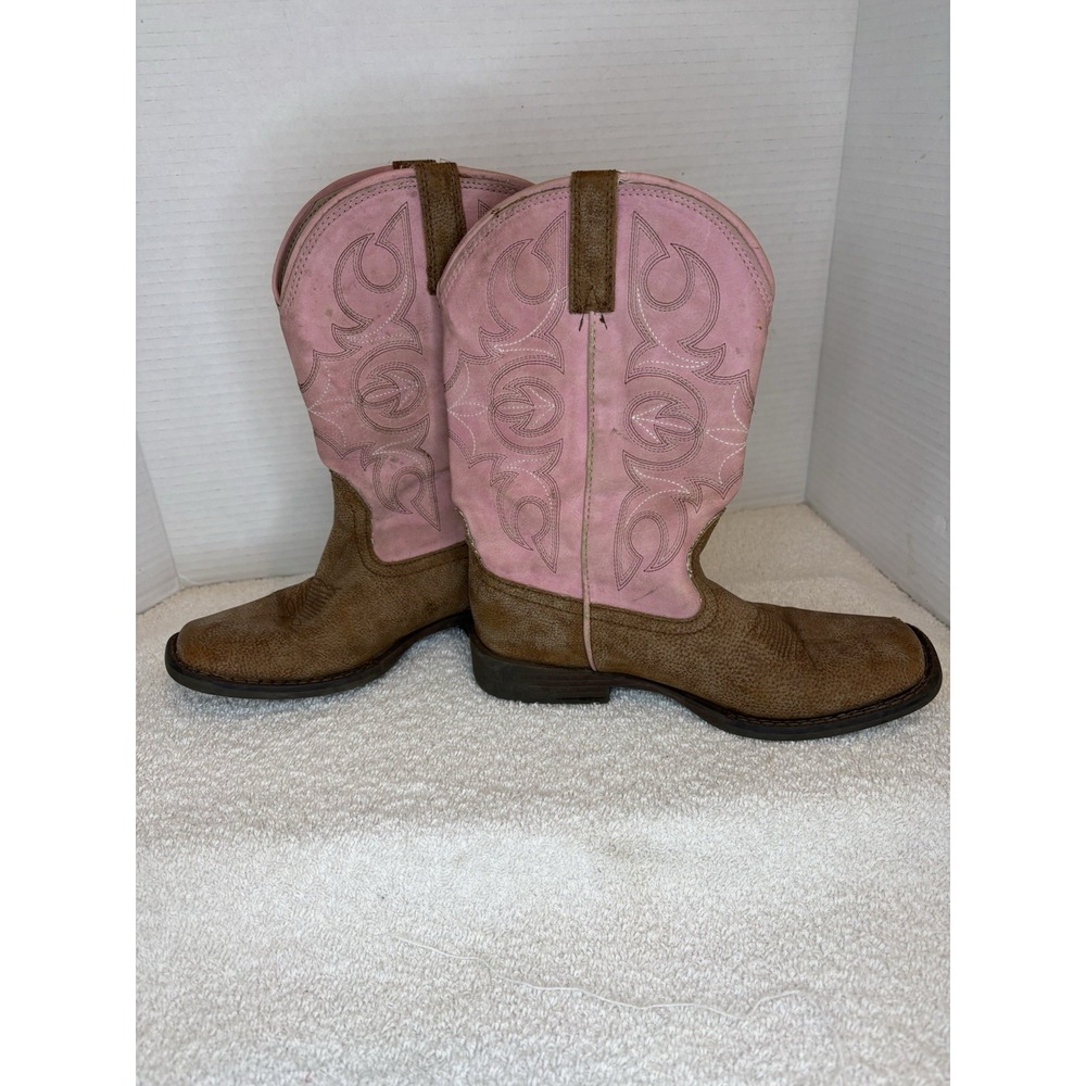 Roper Pink & Brown Square Toe Cowgirl Youth 2 Girls Casual Boots Western